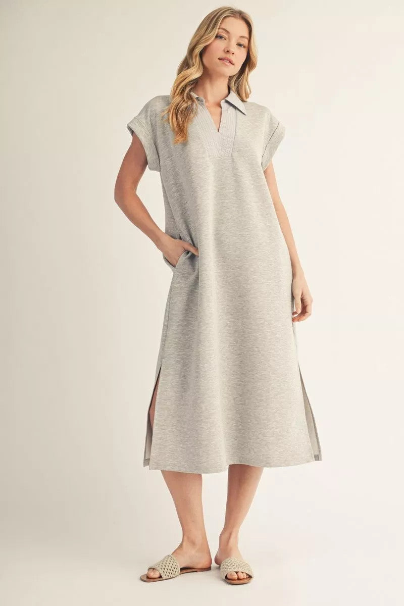 Madelyn Short Drop Shoulder Solid Midi Dress