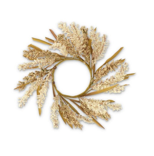 13 Inch Cream and Brown Heather Candle Ring with textured sprigs and brown leaves.
