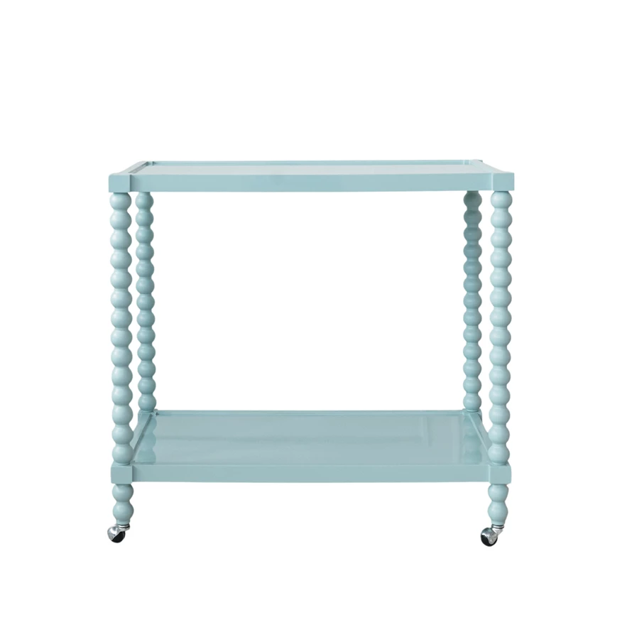 Rubberwood Lacquered 2-Tier Bar Cart on Casters