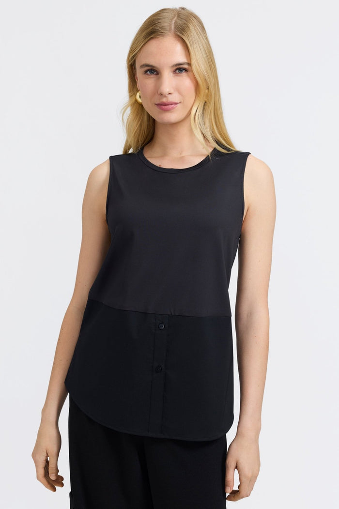 Jesse Knit-Woven Crew Cut Sleeveless Layering Tank