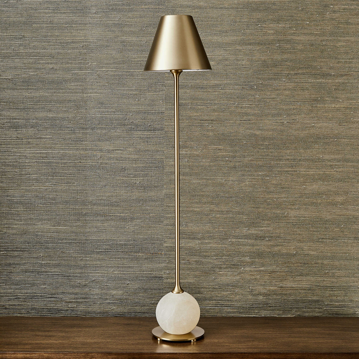 Poise Buffet Lamp with a tall rectangular shade in neutral tones.