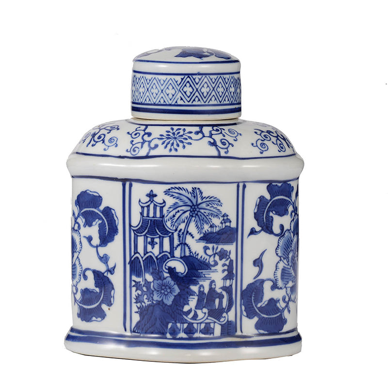 Oval porcelain jar with lid measuring 6.2x4.8x8 inches