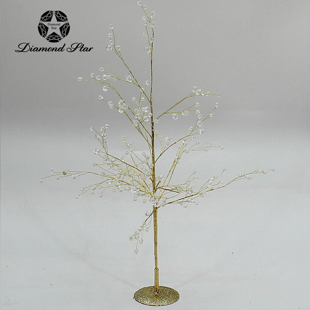 Decorative tree with shimmering branches, crystal accents, gold base