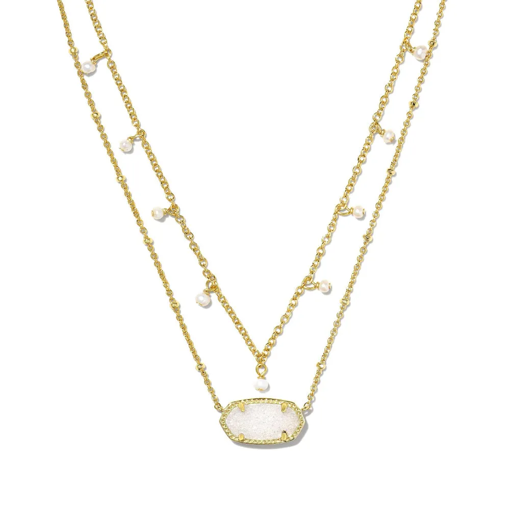 Gold multi-strand necklace with a pearl drop pendant on satellite chains