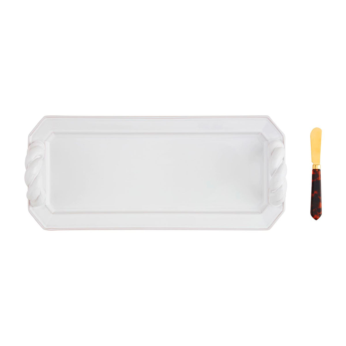 Terracotta twisted handle serving tray with matching spreader
