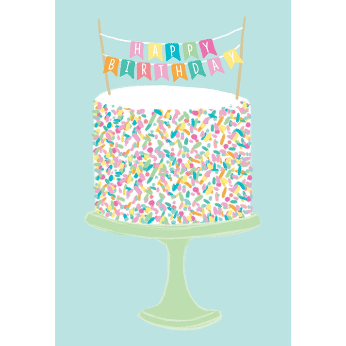 Happy Birthday sprinkle cake with embossed glitter text reading Sweet wishes for a fabulous year ahead