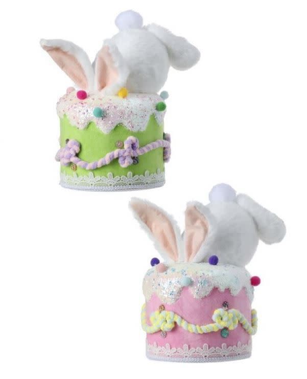 9.5-inch Styro furry bunny butt cake topper with pink fur texture and white ears
