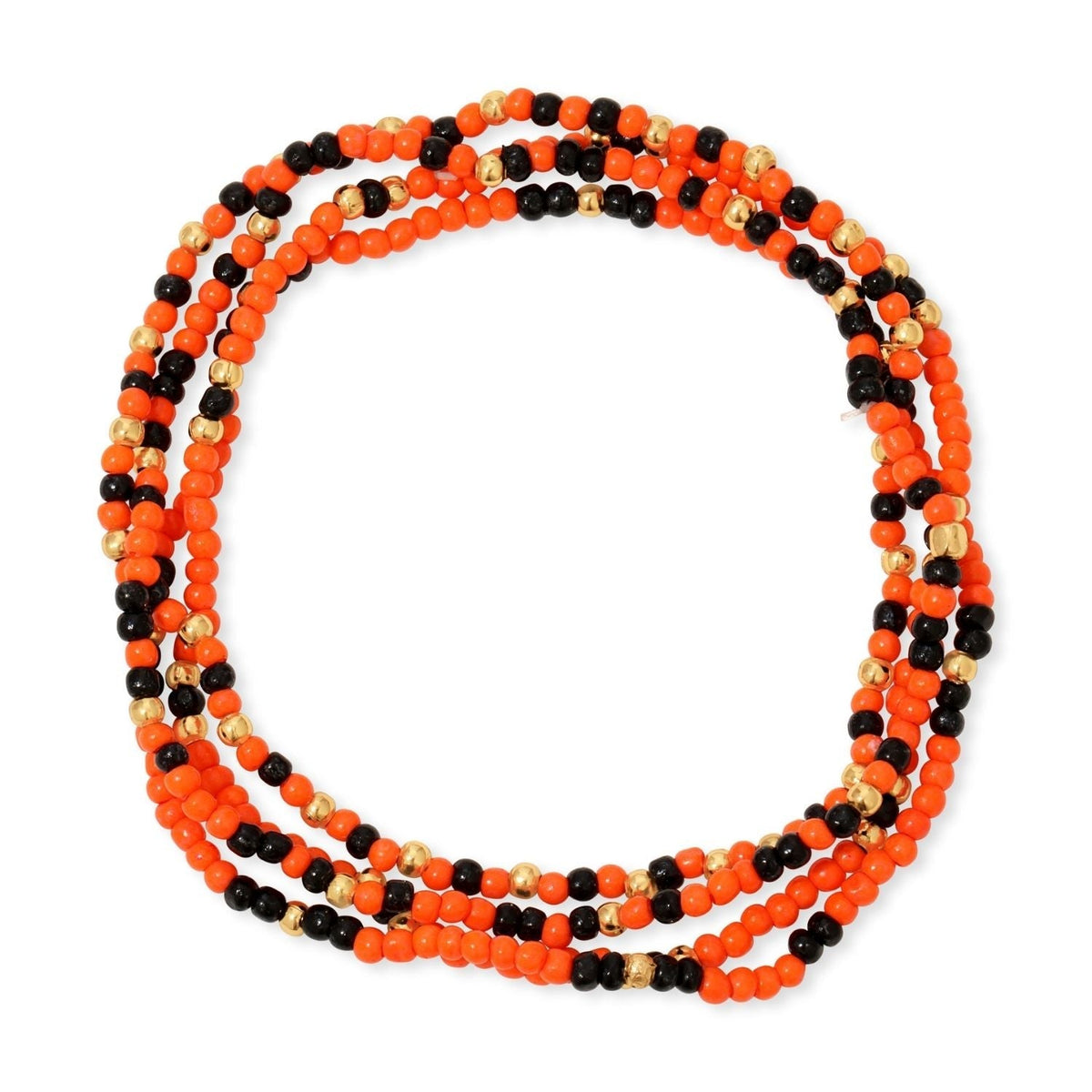 Stretch bracelet with gold-plated brass base featuring a row of small round seed beads.