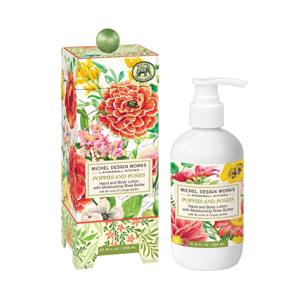 8 fl oz hand lotion bottle with aromatic peony scent
