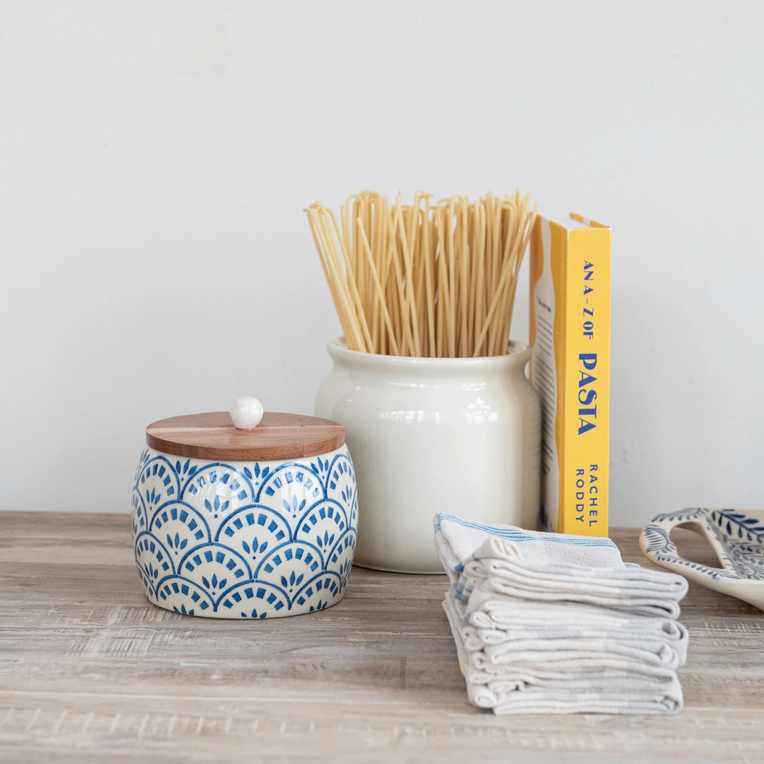 Stoneware Canister with Acacia Wood Lid