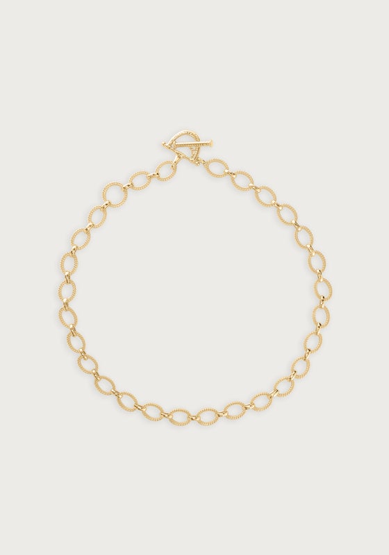 Cheval Braided Chain Lariat Necklace in 18K gold plated brass with a textured link design.