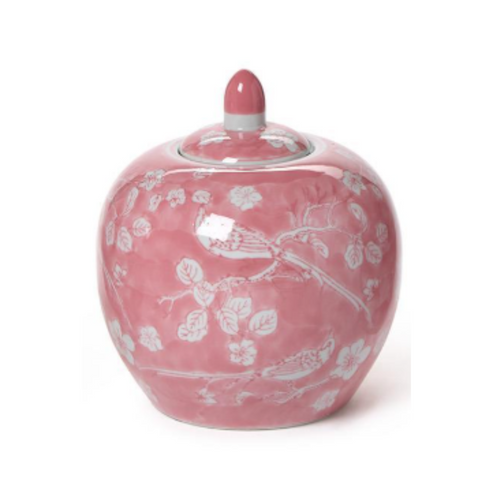 Hand-Painted Pink Chinoiserie Covered Jars - Ceramic