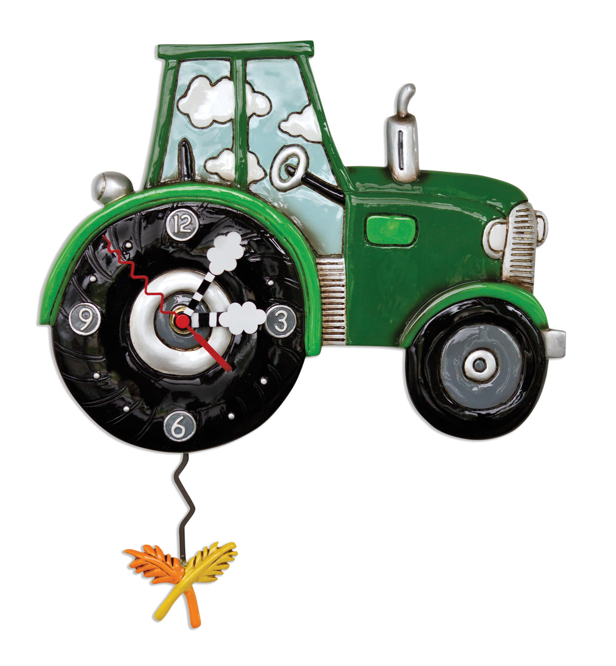 Green Tractor Time Clock with white face and black hands