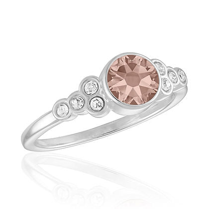 Vintage Rose CZ Cluster Stack Ring with a central pink stone and clear side stones on a silver band.