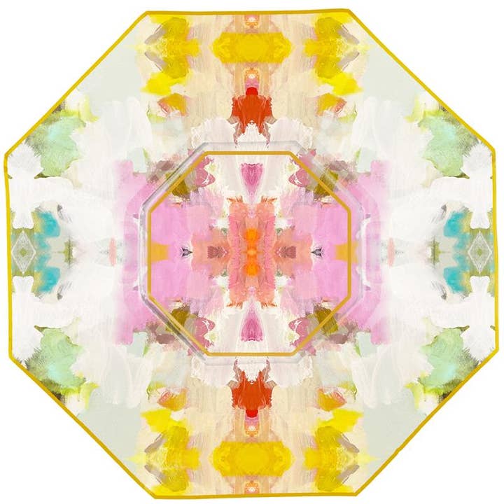 Octagonal decoupage glass plate with hand-painted gold edges featuring a floral artwork pattern.