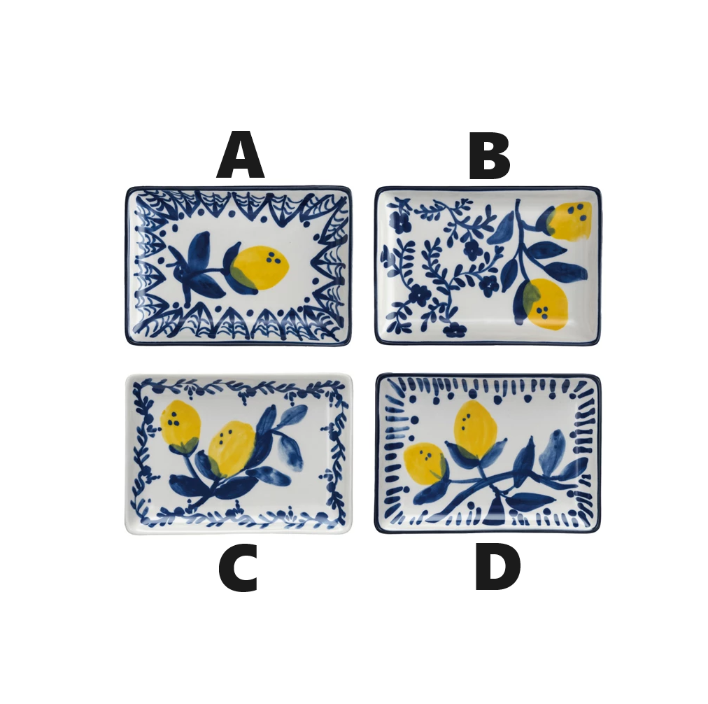 Hand-Painted Stoneware Dish with Lemons