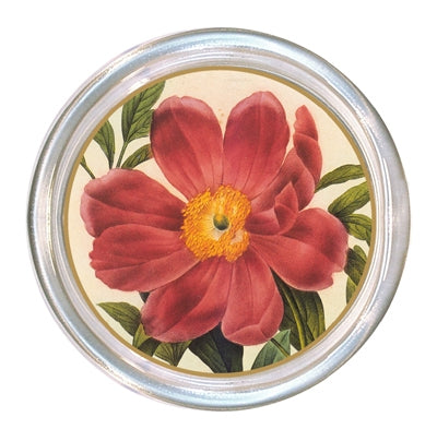 Glass coaster with a high rim to prevent spills, featuring black velvet backing.