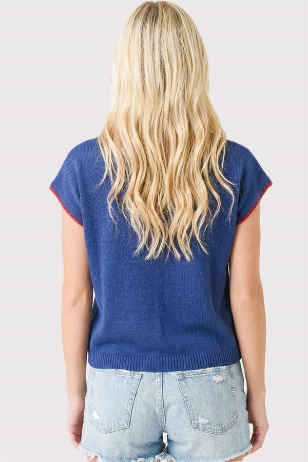 Amara USA Embroidery Short Sleeve Sweater