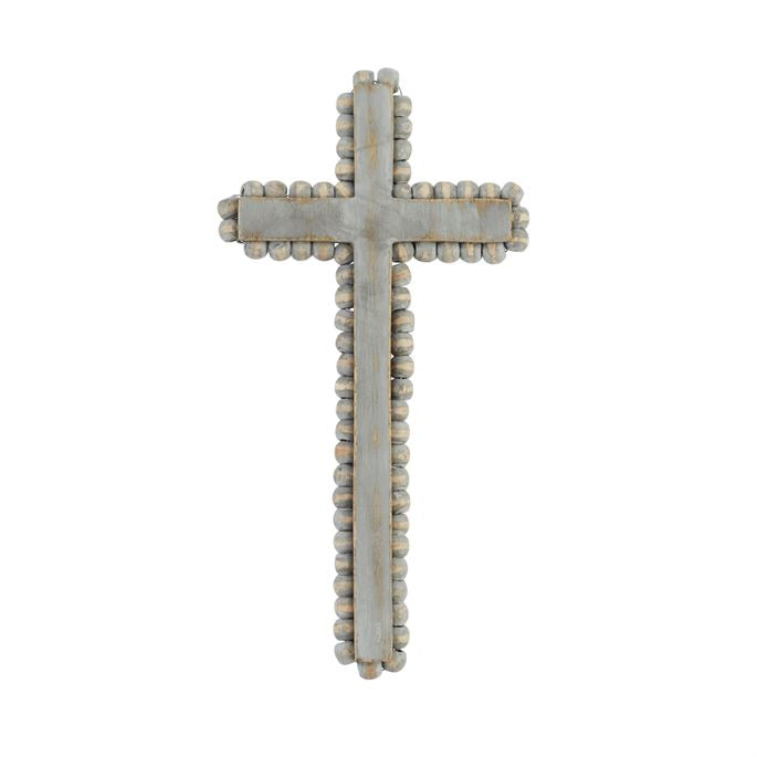 Medium mango wood cross with beaded surface detail