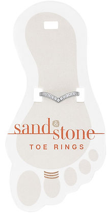 Sand & Stone silver-tone chevron toe ring with clear crystals on a foot-shaped card.