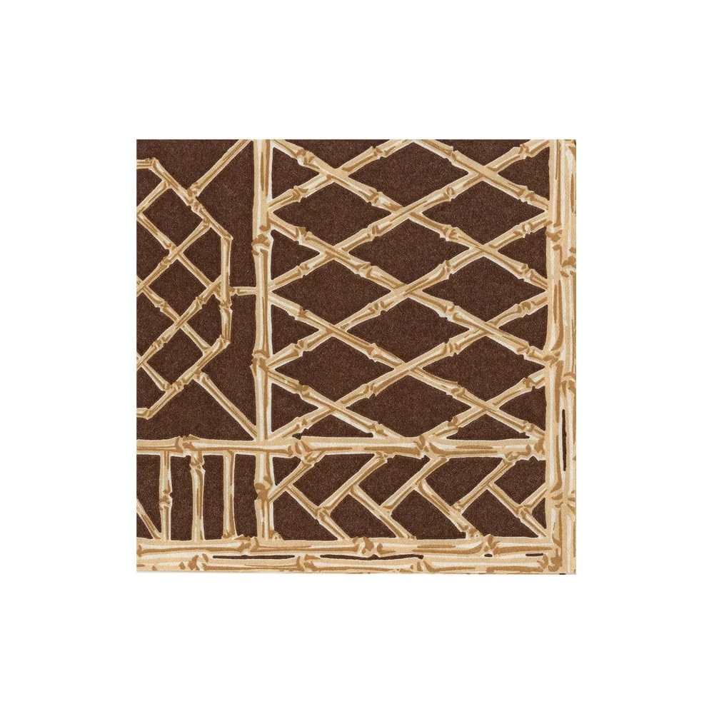 Caspari Bamboo Screen Chestnut cocktail napkin with a brown background and tan bamboo lattice design