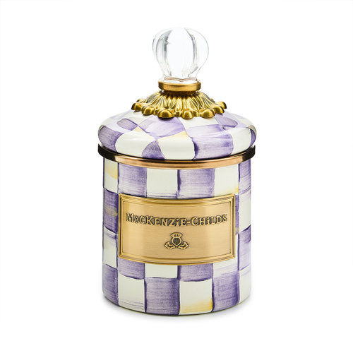 Violet checkered mini canister with a lid
