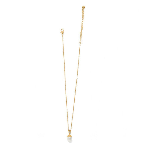 Everbloom Pearl Drop Necklace in gold with a rice pearl pendant and adjustable lobster claw closure.