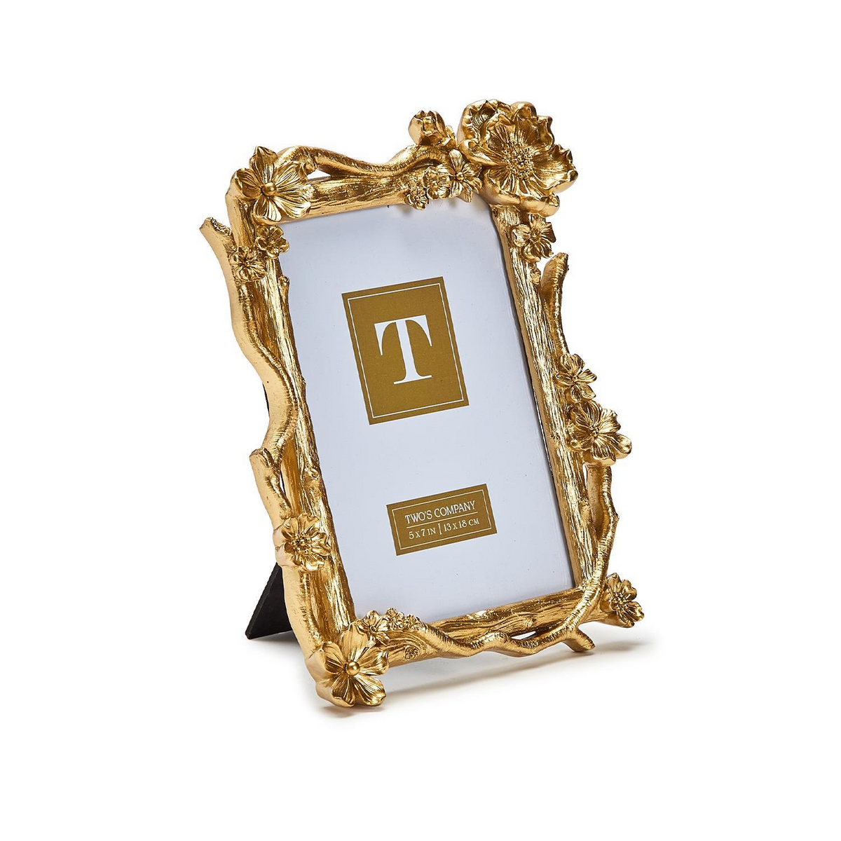Gold Floral Spray 5x7 Photo Frame with hand-carved resin flower and branch details.