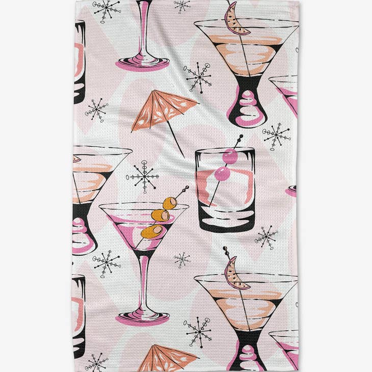 Recycled polyester waffle weave tea towel with single-sided print.