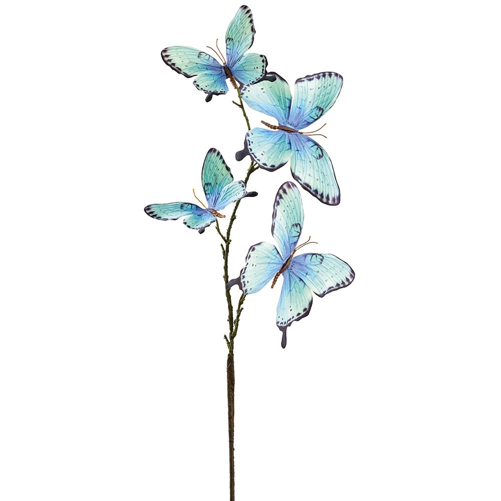 32-inch butterfly spray with polyester and plastic petals in a natural color palette.