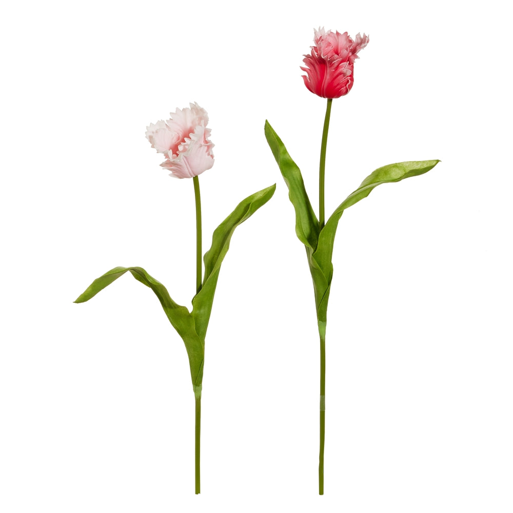 Real Touch parrot tulip stem with polyester fabric bloom in green