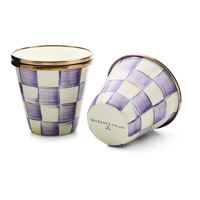 Violet check herb pot with a square shape