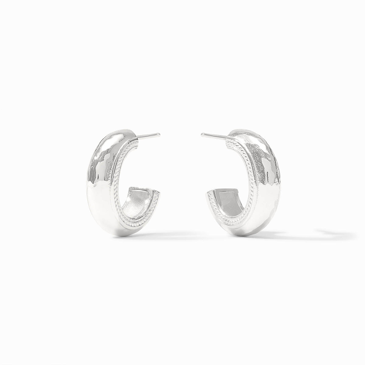 Julie Vos Cannes Hoop earrings in pure silver plate with a medium hoop silhouette and pierced ear post.