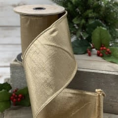 4-inch wide faux metallic dupion ribbon in a shimmering silver finish with subtle texture.