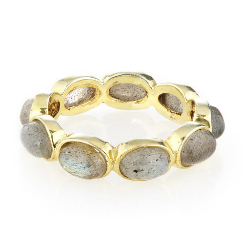 Labradorite continuous gemstone ring with a sleek band featuring an unbroken row of sparkling stones.