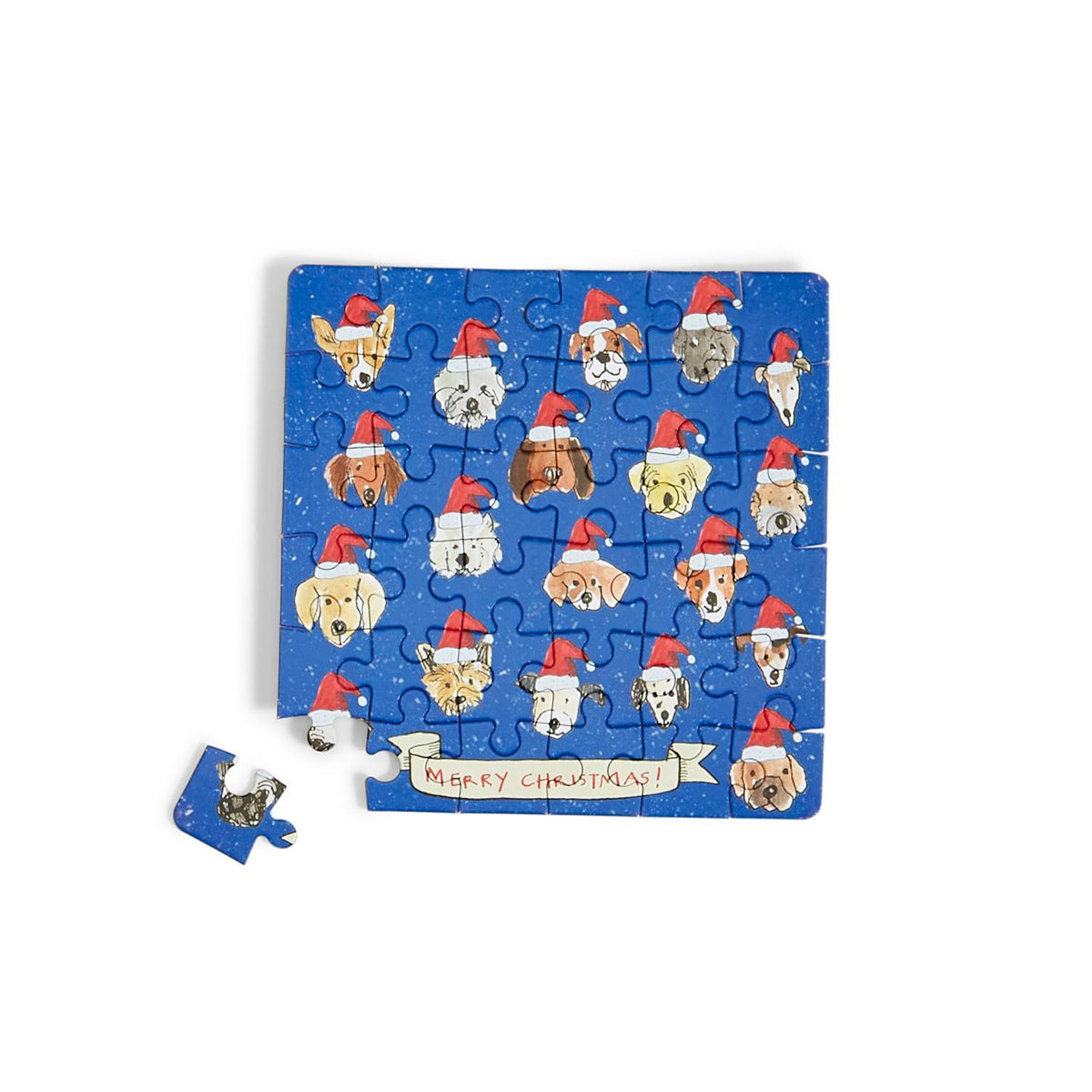Holiday Greeting puzzle in a tin can featuring joyful ornaments with UK-designed festive artwork.