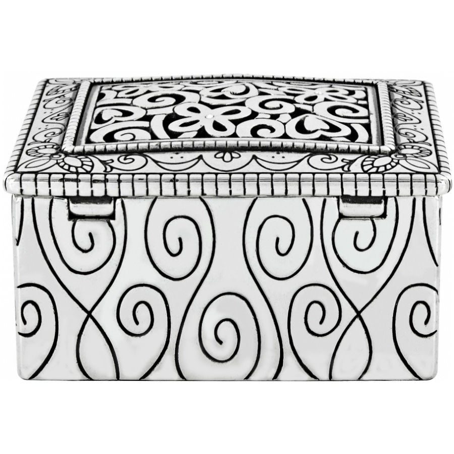 Silver plated metal Lacie Daisy Jewel Box with fine quality crystal dangles on a latch closure.