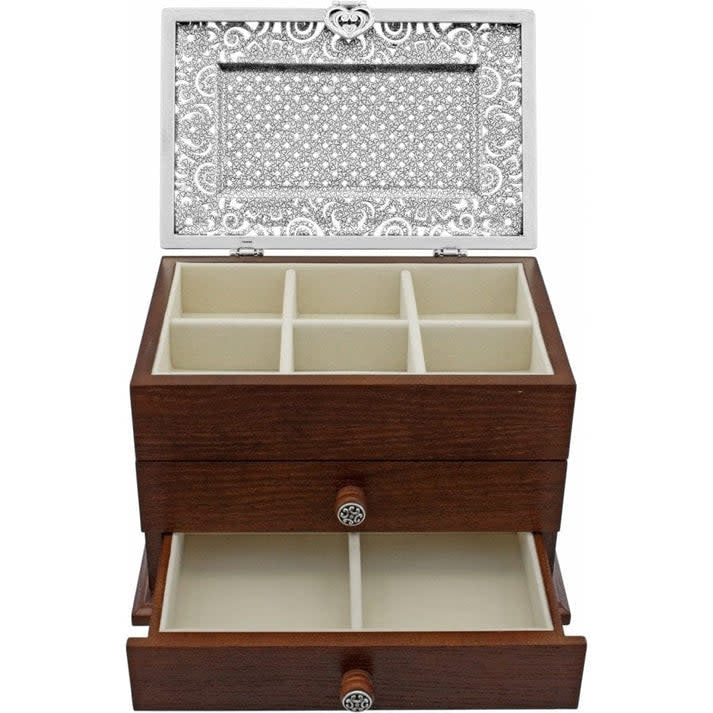 Silver-plated Lacie Daisy jewelry chest with latch closure