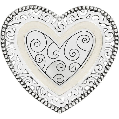 Silver resin trinket tray with daisy pierced border and inner swirl pattern