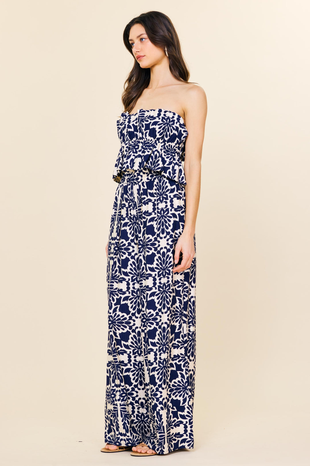 Avery Printed Wide Leg Strapless Jumpsuit