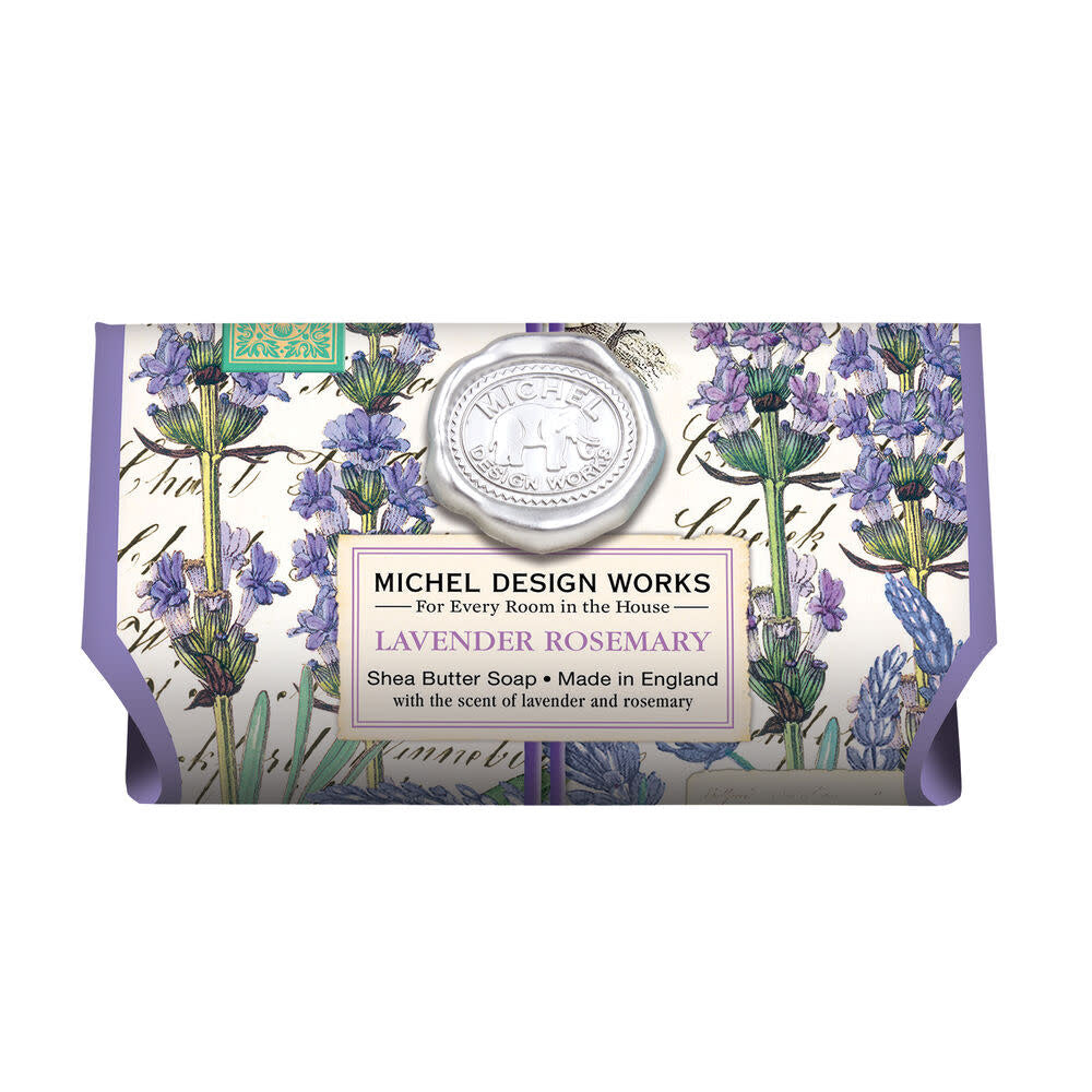 Large lavender-colored bath soap bar with rosemary scent