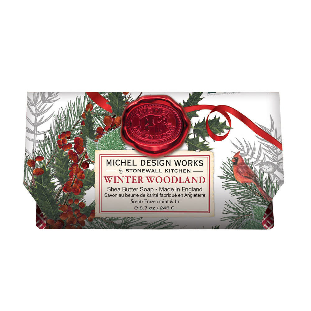 Large bath soap bar in winter woodland scent with a natural beige color.
