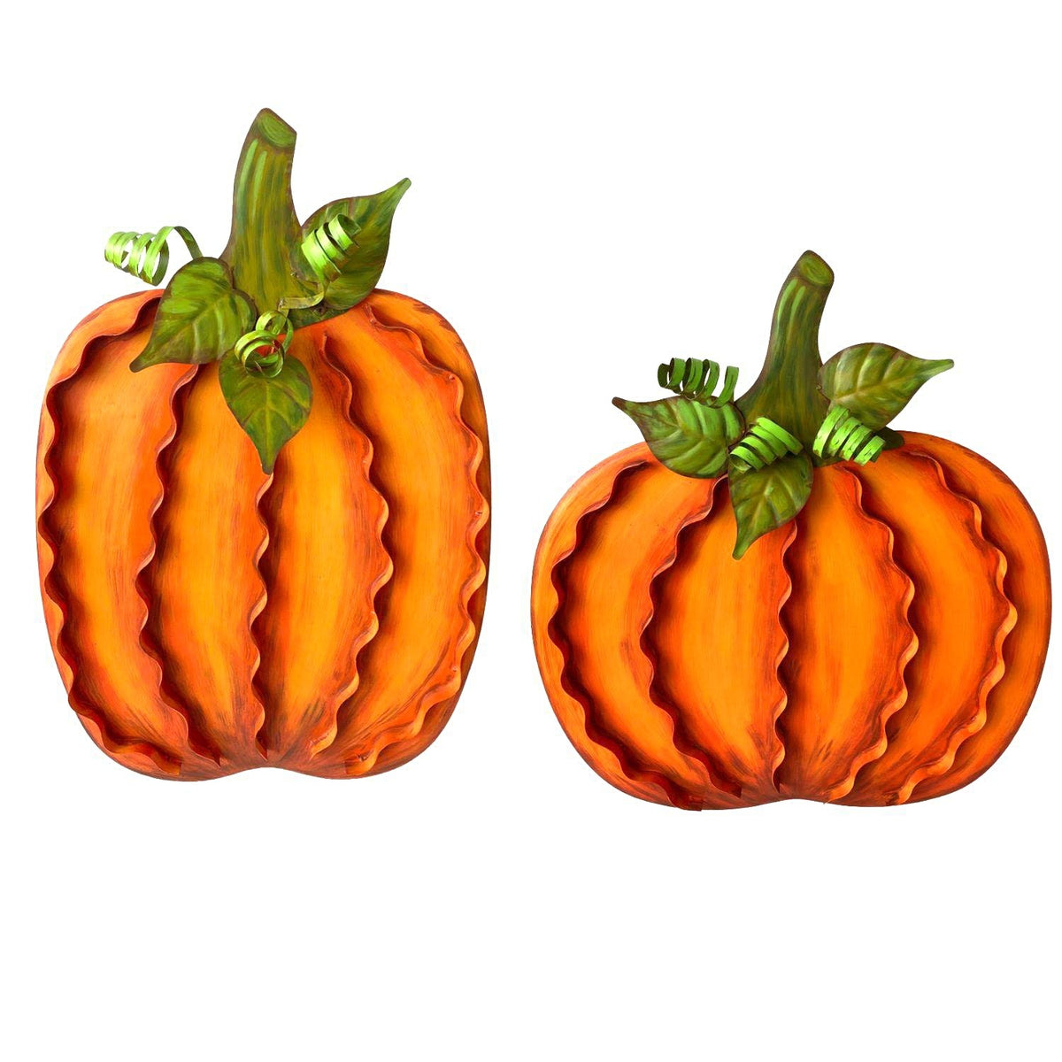 Large orange ribbon pumpkin with a flat easel base measuring 34 inches tall.