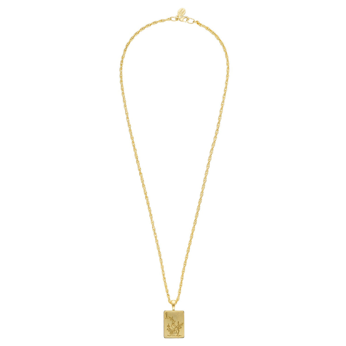 Bird Bam Mahjong Long Necklace featuring a 24K gold-plated One Bam tile pendant on a 30-inch chain.