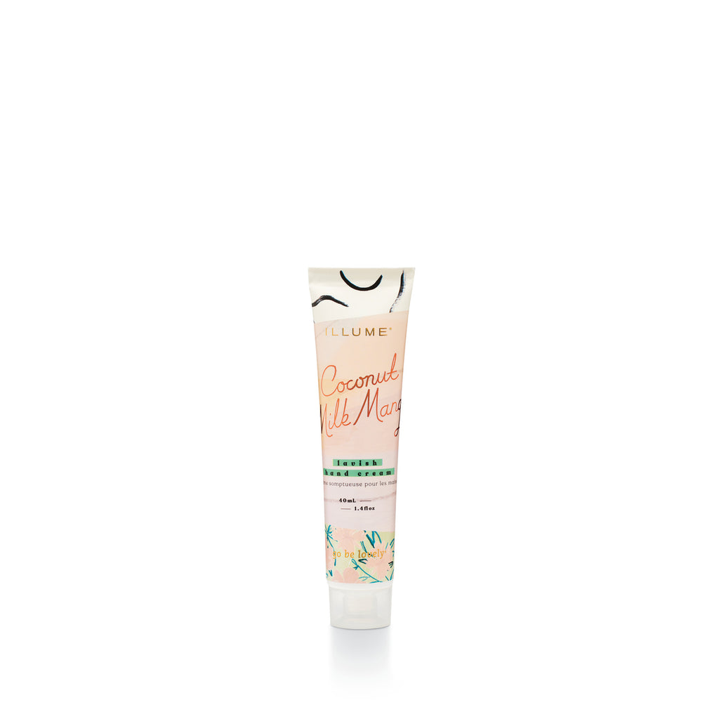 Demi hand cream in a white tube with silver cap against neutral background.