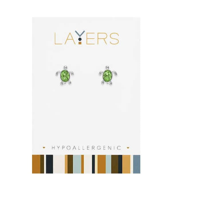Silver chrysolite turtle stud layer earrings with sleek modern design