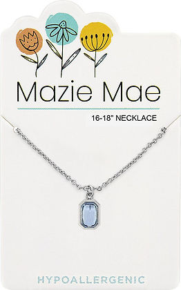 Silver necklace with a light sapphire pendant featuring an elegant radiant cut.