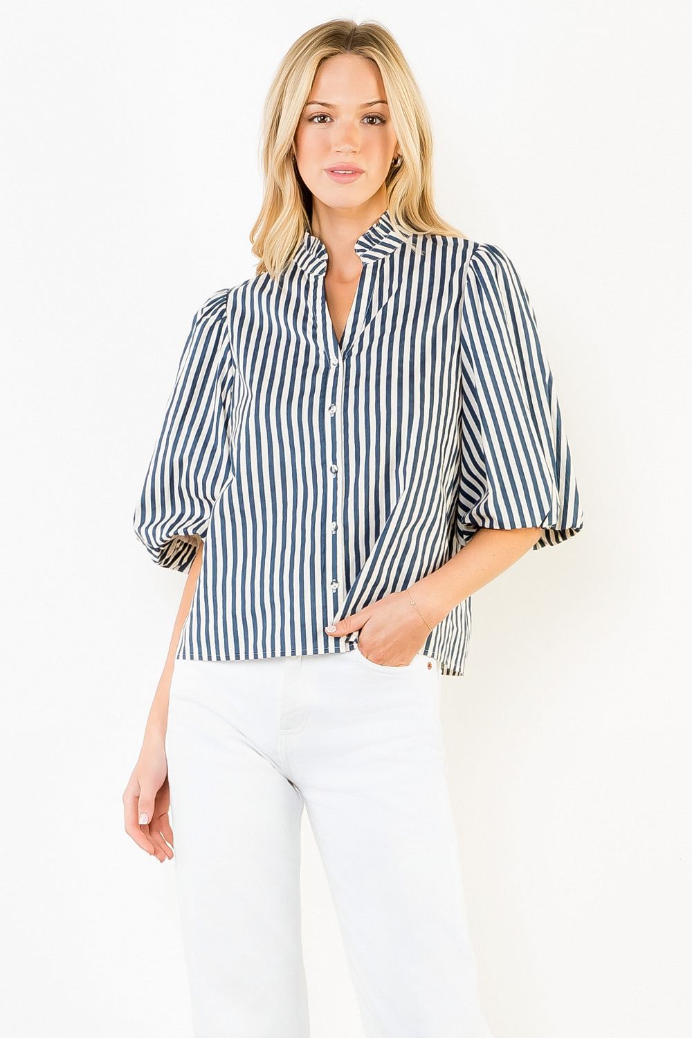 Jane Stripe Button Down Top