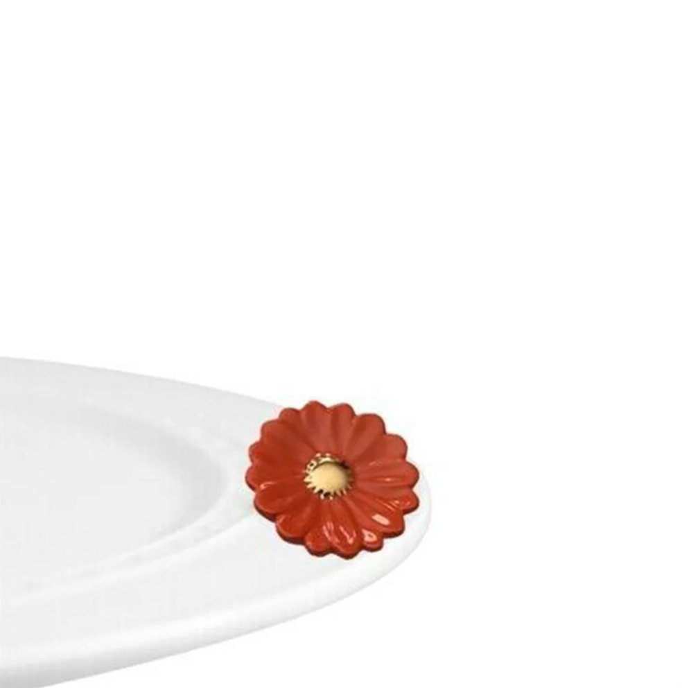Orange Gerber Daisy floral print dress with a relaxed A-line silhouette.