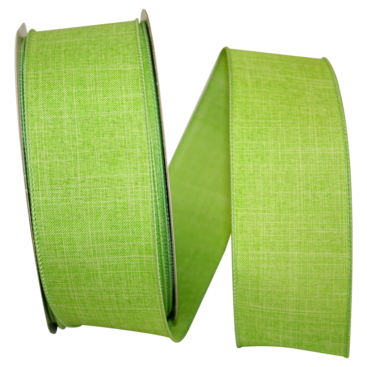Lime wired edge ribbon made from everyday linen fabric in a solid color.